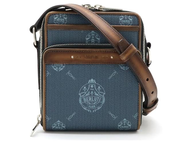 バッグ BERLUTI MILES Monogram Shoulder Bag Berluti Miles PM Shoulder Bag Brown Blue Leather Plastic ref