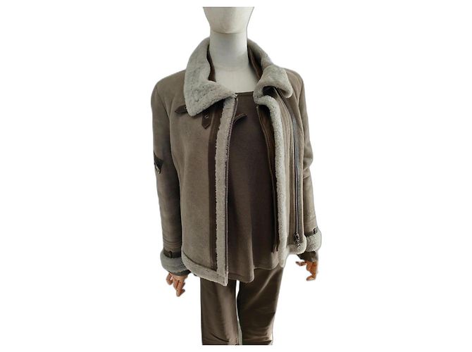 Ventcouvert Schafledermantel Grau Taupe