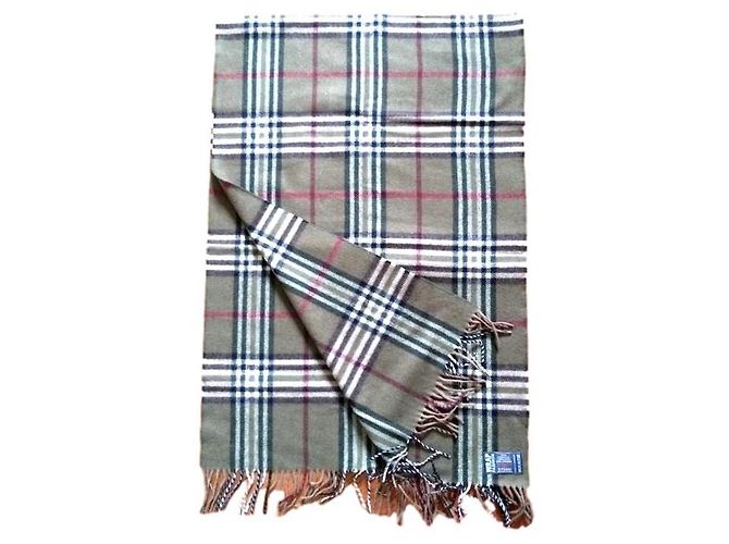 Autre Marque Sciarpa in lana d'agnello tartan verde Nero Bianco Rosso Multicolore Cachi