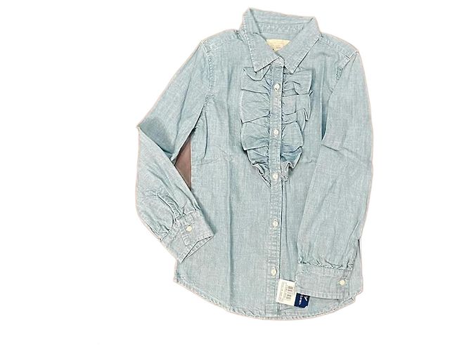 Ralph Lauren Chambray Bluse mit Rüschen hellblau Baumwolle