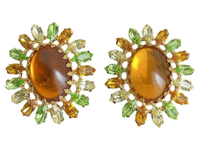 Autre Marque Barol Paris Boucles d'oreilles clips citrine et vert Doré Orange