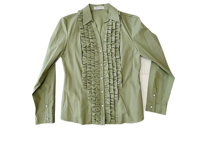 Toni Gard Baumwollbluse mit Rüschenplastron Khaki