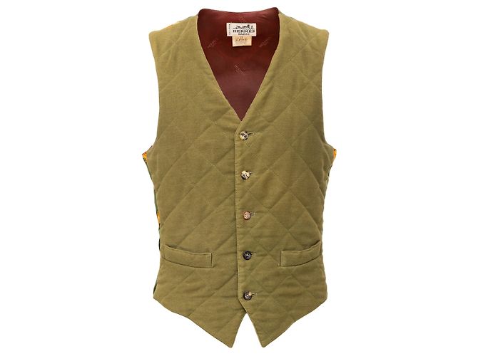 Colete Hermès de algodão acolchoado e seda verde oliva Multicor