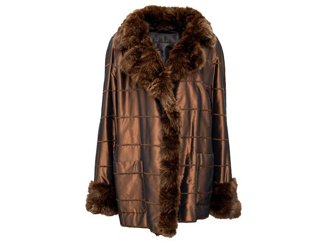 Autre Marque Satinmantel Collection Privée mit Fell Braun