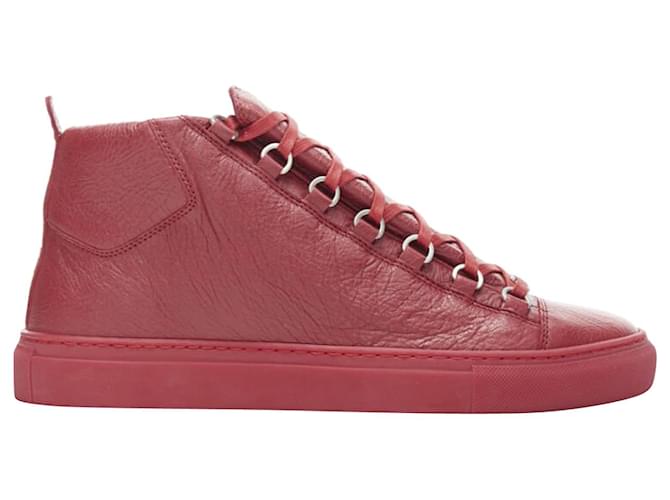 BALENCIAGA Arena Tumbled Calf Red high top sneakers Leather ref.1641777 Joli Closet