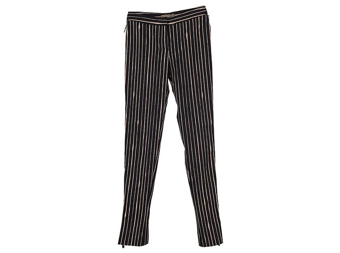 Pantaloni slim-fit a righe in seta nera Alexander McQueen