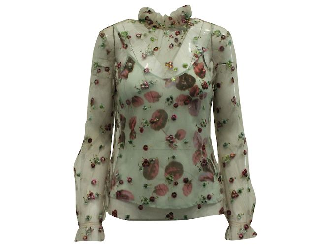 Luisa Beccaria florale bestickte Netzbluse aus mehrfarbigem Polyester Python drucken