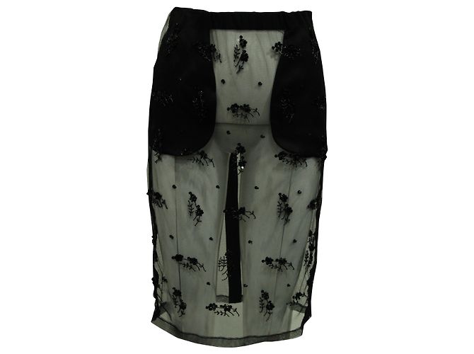 N°21 Bestickter Mesh-Rock aus schwarzem Polyester N.21