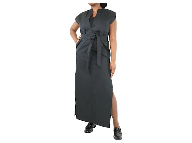 Autre Marque Black sleeveless belted midi dress - size M Cotton  ref.1641970