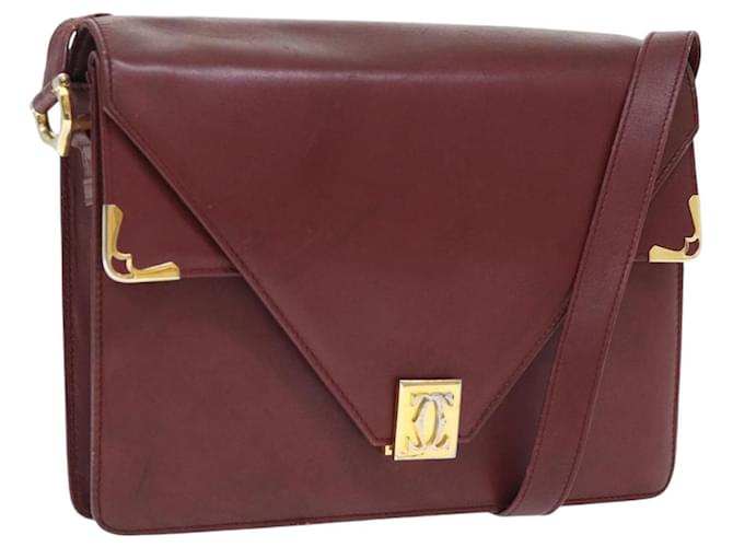 CARTIER Must Line Shoulder Bag Leather Bordeaux Gold Auth bs17888 