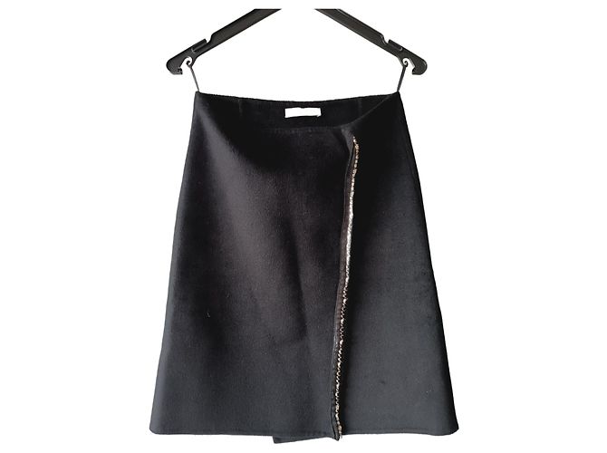 Saia envelope Prada preta de lã e angorá com strass Preto