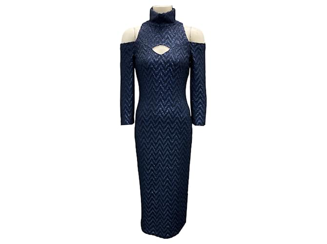 Autre Marque St. John Navy Blue Sequined Chevron Knit Dress Synthetic  ref.1642647