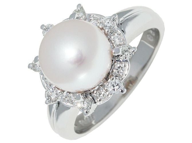 Autre Marque Pt900 Perlenring mit Diamant 0,28 ct