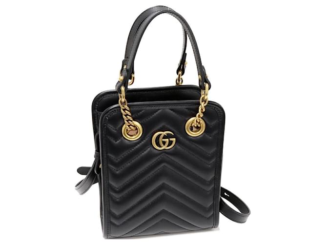 Gucci Calf GG Marmont 2way Bag 696123 Black Leather ref