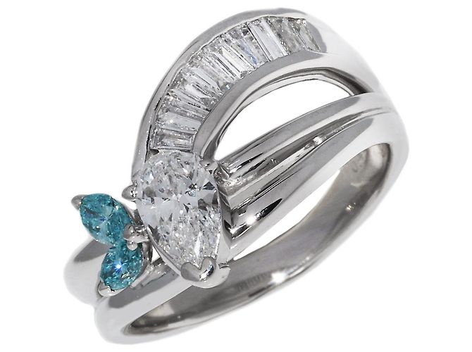 Autre Marque Pt900 Marquise-Schliff Diamant blauer Diamantring