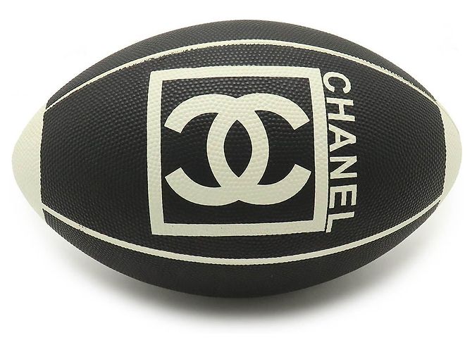 Chanel Rubber Coco Mark Rugby Ball Black White Used