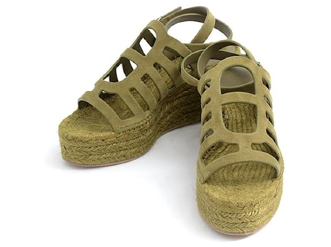 Hermès Hermes Espadrille Wedge Sandals Khaki  ref.1654233