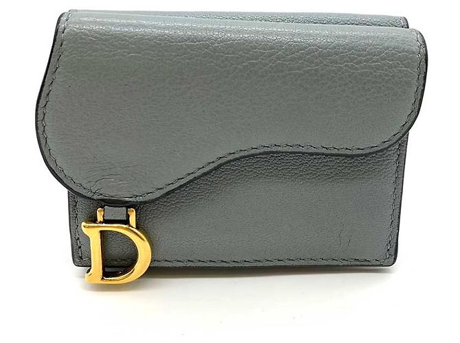 Dior Leather Saddle Compact Wallet Grey