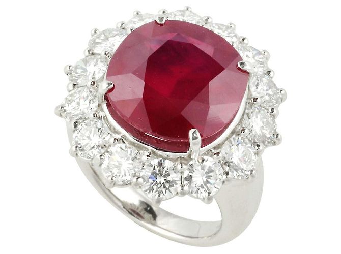 Autre Marque Platinum Pt900 Ruby Ring with Diamonds, Size 15 Red