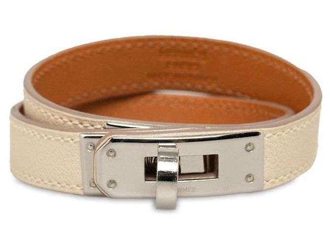 Hermès Hermes Kelly Double Tour Lederarmband Weiß