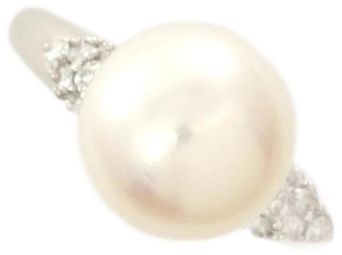 Autre Marque PT900 Platinum Ring 10.5 Pearl 9mm Diamond 0.12ct  ref.1660538