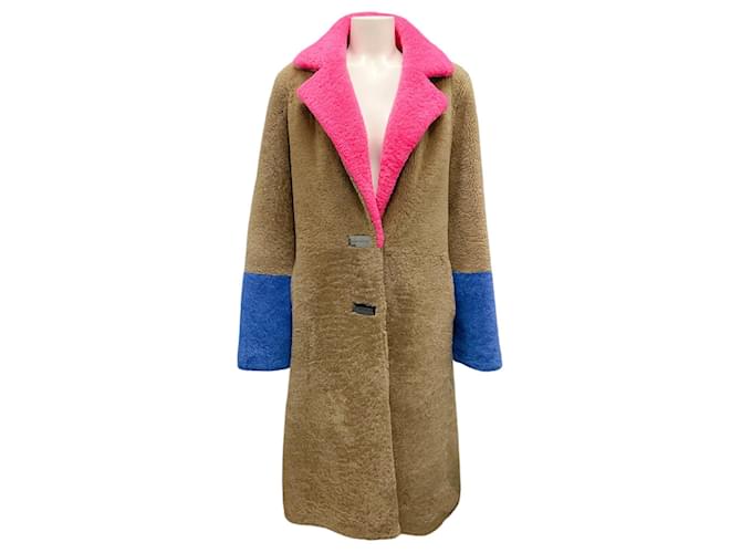 Autre Marque Saks Potts Beige / Pink / Strong Blue / Orange Febbe Bold Shearling Coat Multiple colors Fur  ref.1660839