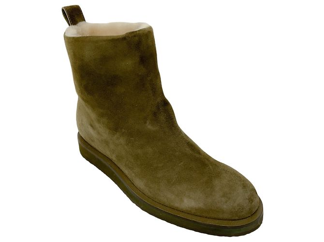 Botas de tornozelo de camurça forradas com shearling verde oliva Tamara Mellon