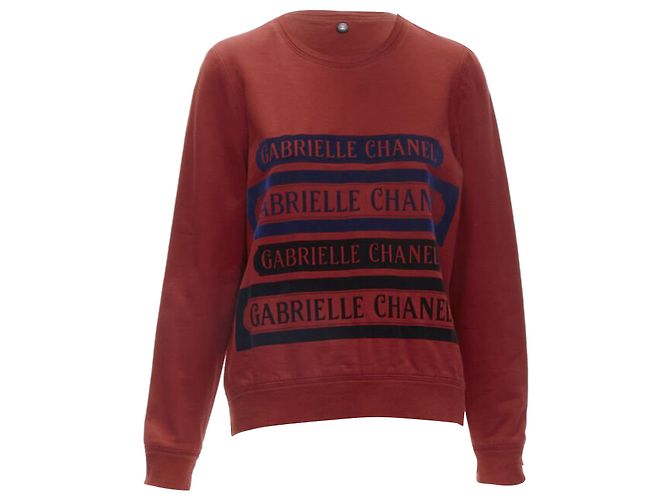 Chanel 2017 Gabrielle Velvet Print Sudadera de Algodón Rojo con Forro Polar Pullover Fr40 M Roja