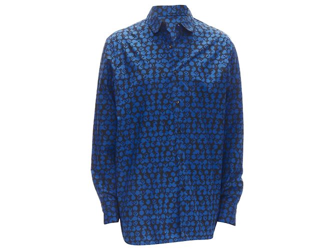 Camisa oversized Louis Vuitton Virgil Abloh preta e azul com bolinhas LV Monogram L