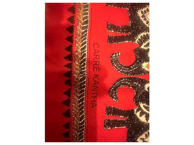 Lenço Hermès KANTHA Tigers de seda vermelho