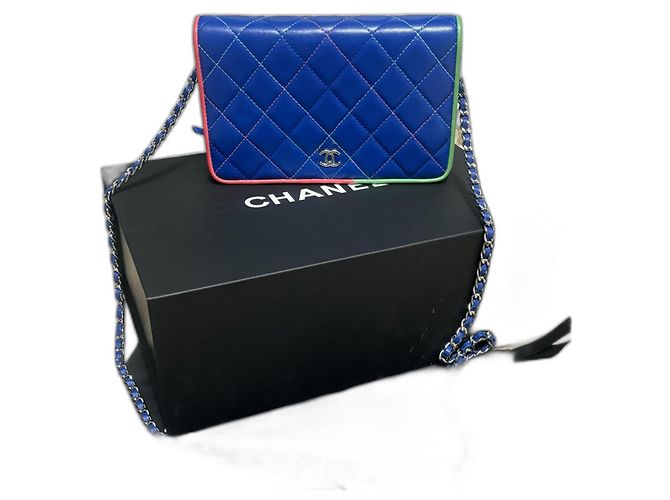 Rare 2019’ CHANEL Blue Quilted Wallet On Chain Multiple colors