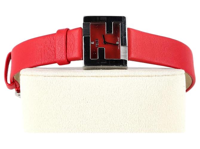Fendi Fendimania Stainless Steel Quartz Watch in Red Leather Dark red  ref.1662163