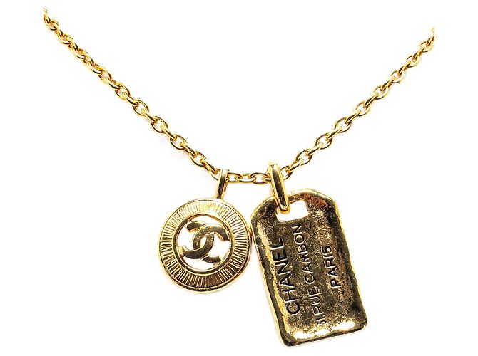 Gold Chanel CC runde und Rue Cambon Anhänger Halskette vergoldet Golden