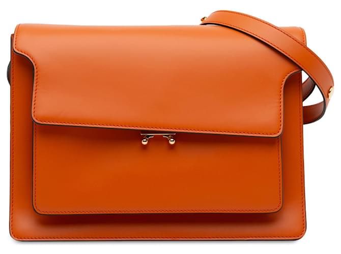 Sac a bandouliere en cuir orange Marni Large Trunk