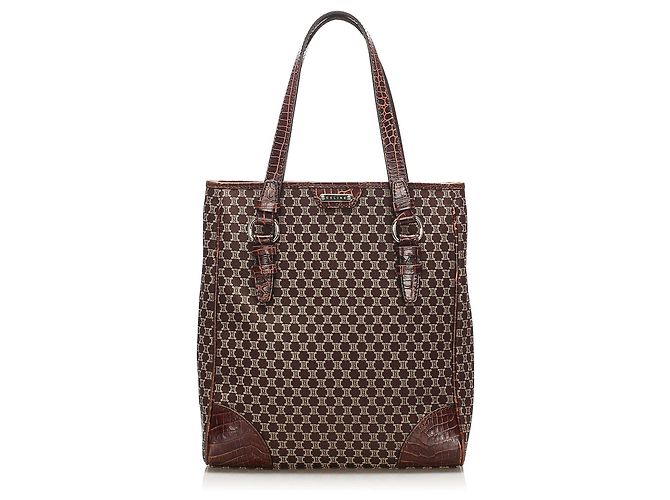 Céline Bolsa tote Celine em lona Macadam marrom