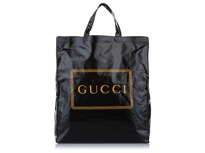 Borsa tote in cotone nero Gucci con stampa logo Medium