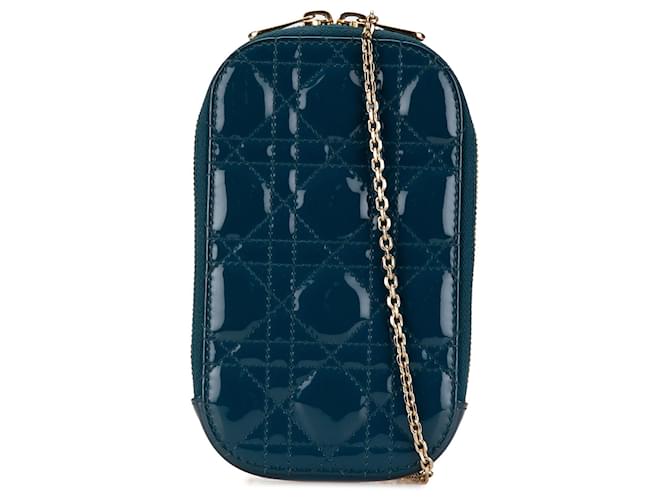 Blue Dior Patent Cannage Lady Dior Call'in Phone Holder