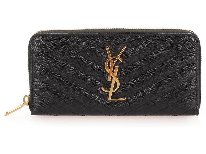 Yves Saint Laurent Black YSL Monogram Zip Around Leather Long Wallet