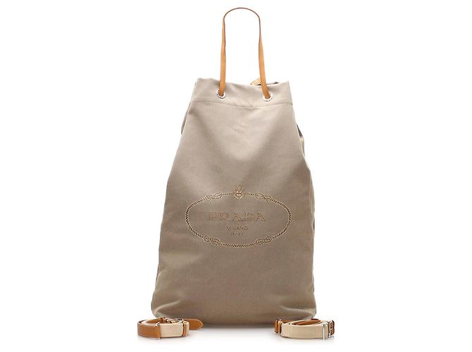 Bolsa bucket de lona Prada Canapa marrom com cordão