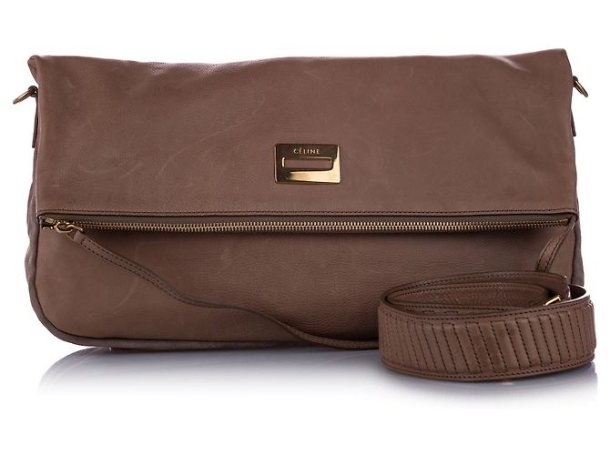Céline Bolsa tiracolo de couro marrom Celine Fold-Over