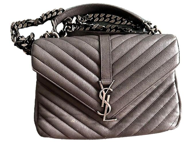 Bolsa de mão Yves Saint Laurent em couro cinza 
