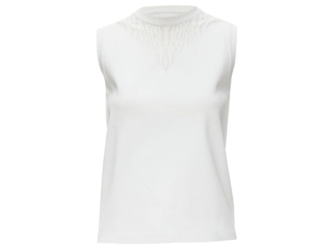Louis Vuitton White Viscose Polyester Lace Knit Collar Sleeveless Vest S