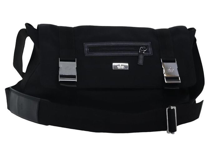 GUCCI Schultertasche Nylon Schwarz Silber 122374 Auth bs17862