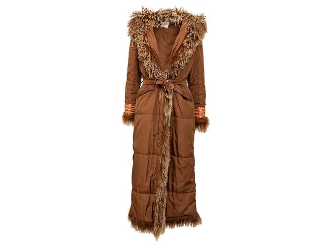 Autre Marque Abrigo de nylon Scervino con piel Castaño