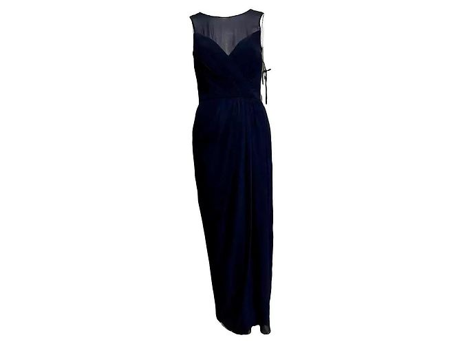 Navy Abendkleid von Vera Wang mit Illusionskragen Marineblau