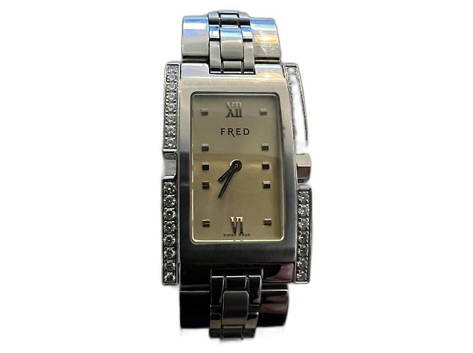 Orologio Fred Line 36 in acciaio e diamanti Argento
