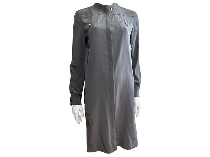 Diane Von Furstenberg DvF Marianna Langarm-Seidenkleid mit Mao-Kragen Anthrazitgrau