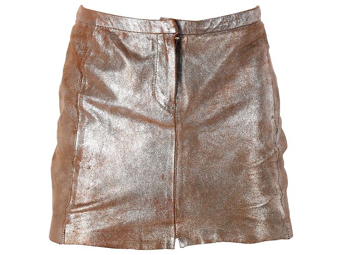 Saia Mini Maje em couro de cabra dourado