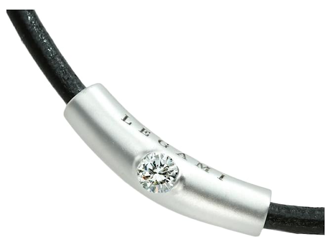 Autre Marque LEGAMI K18WG Leather Diamond Choker Necklace Black Metal  ref.1667249