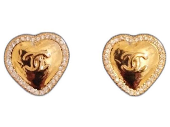Chanel Ohrringe Gold Metall mit Strass Golden
